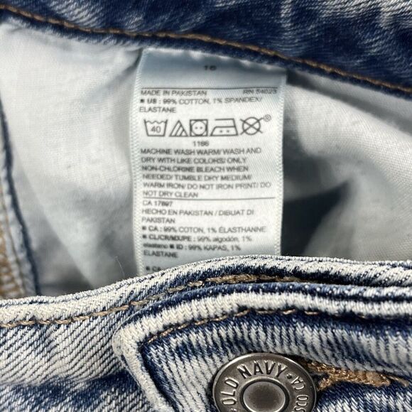 Old Navy O.G. Straight Jeans Button Fly High Rise Distressed  Lt. Blue Size 16 - Picture 9 of 9